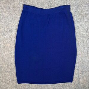 St John Collection Knit Skirt Womens 8 Blue Marie Gray Santana Pencil FLAWS READ